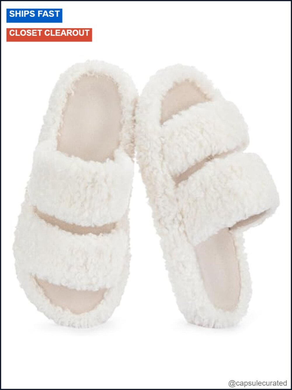 Open Toe Slippers with Arch Support, Memory Foam, Faux Fur, Non-Slip Sole